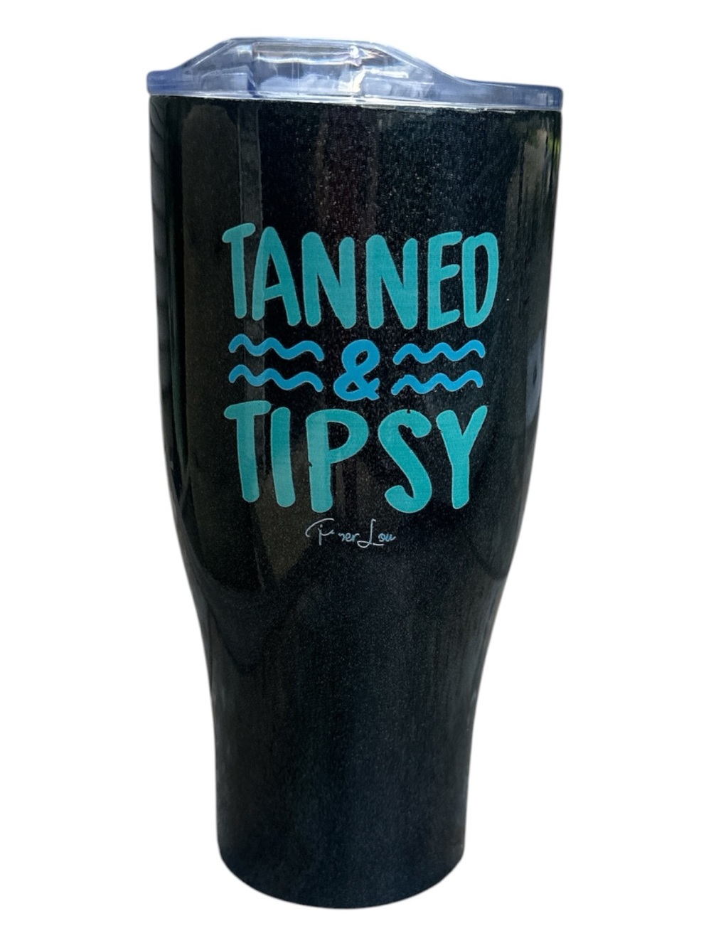 Piper Lou - Tanned & Tipsy Insulated Travel Tumbler - Black with Teal Graphic